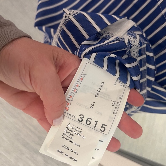 SACAI  Striped Eyelet Shirt In Blue - Picture 2 of 4